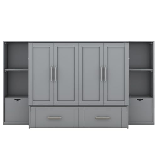 Queen Size Murphy Bed with Storage 2 Drawers and Shelves M93262