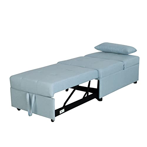 Green Sleeper Chair Sofa Bed with Adjustable Backrest and Lumbar Pillow X8869