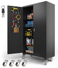 72 Inch Black Lockable Metal Storage Cabinet with Wheels H6383