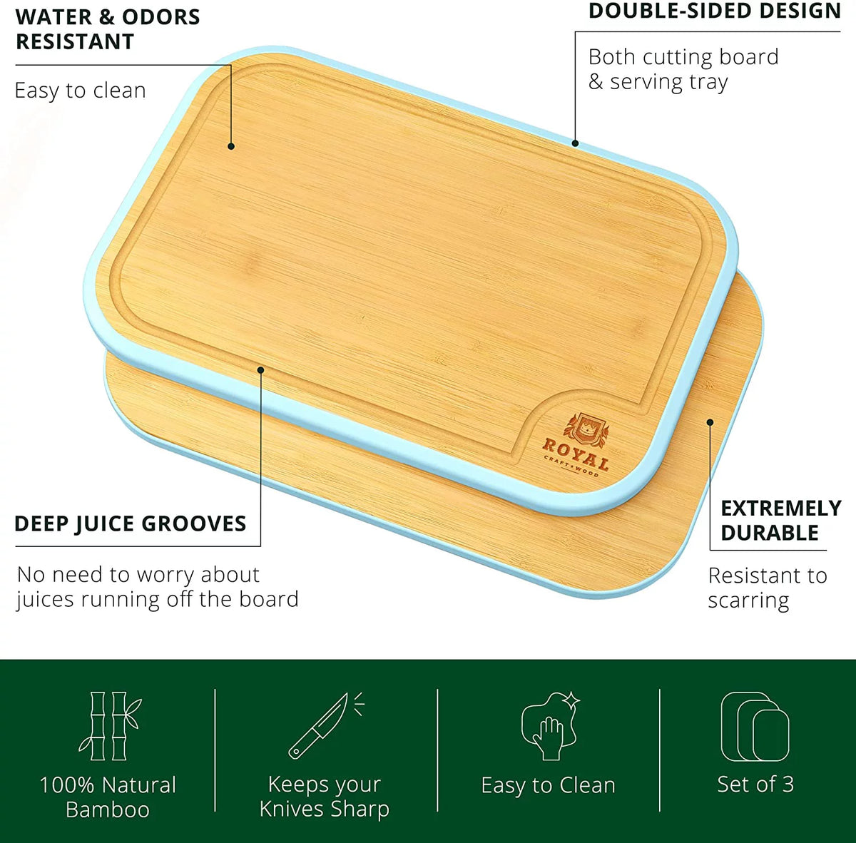 Bamboo Cutting Board with Juice Groove 3-Piece Set W31676