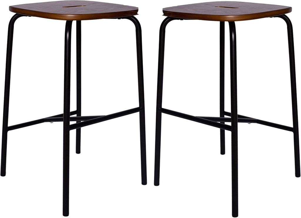 Black Round Barstool with Metal Legs, Set of 2 U310349