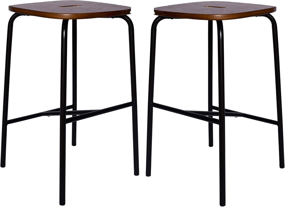 Black Round Barstool with Metal Legs, Set of 2 U310349