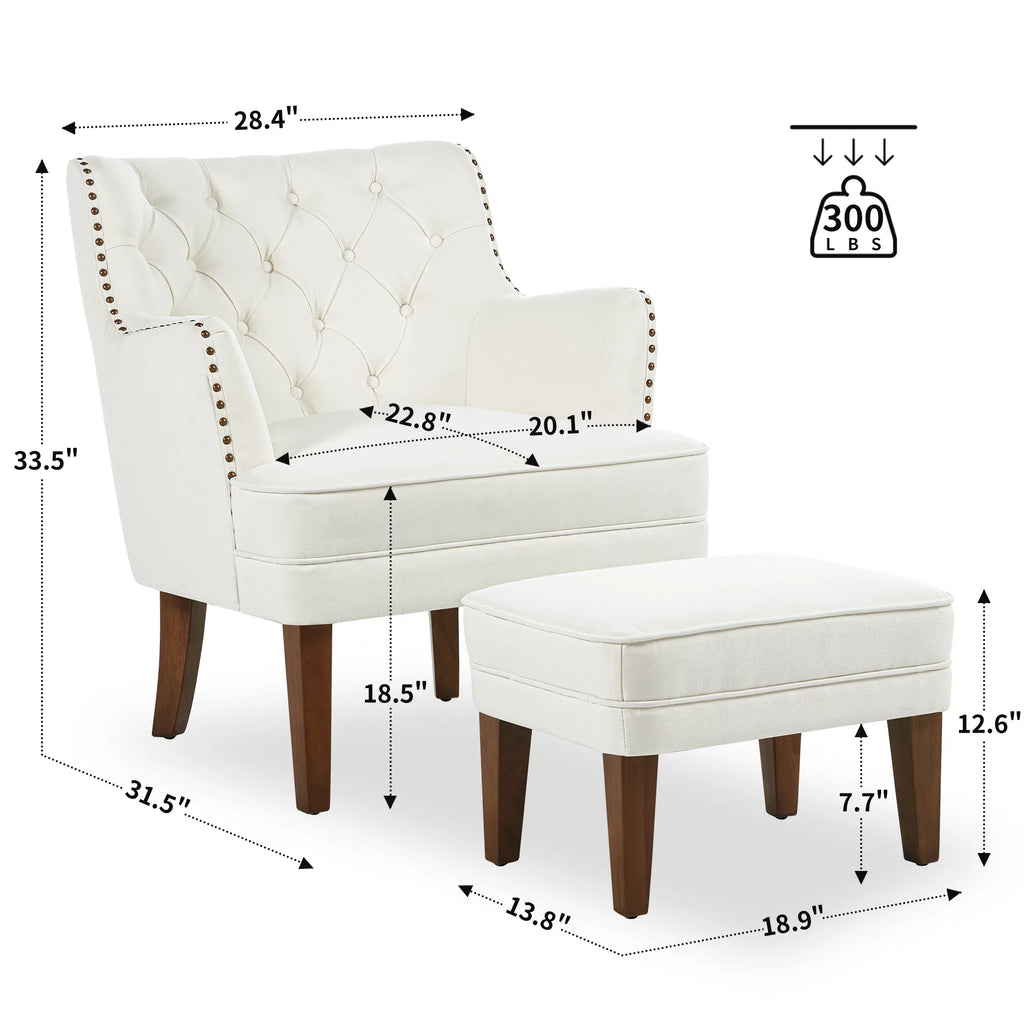 Beige Accent Chair with Ottoman Set Y478