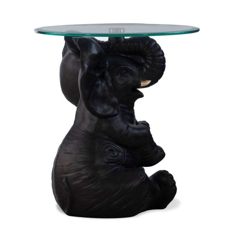Black Resin and Glass Elephant Accent Table R752