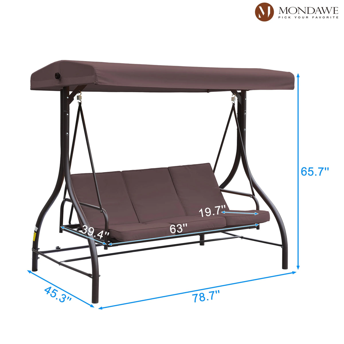 Outdoor Patio Swing Chair with Canopy and Removable Cushion, 3 Seater Q308644