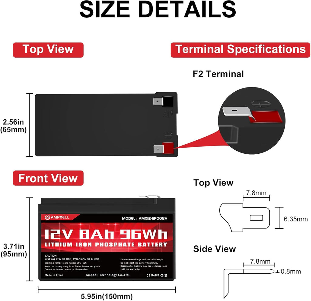 12V 8Ah Deep Cycle LiFePO4 Battery Pack of 2 W860