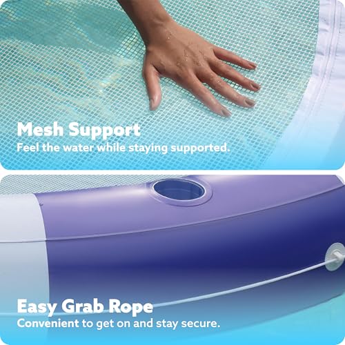 Inflatable Pool Lounger Float with Mesh, Double Lounger Round Ring with Cup Holder G498147