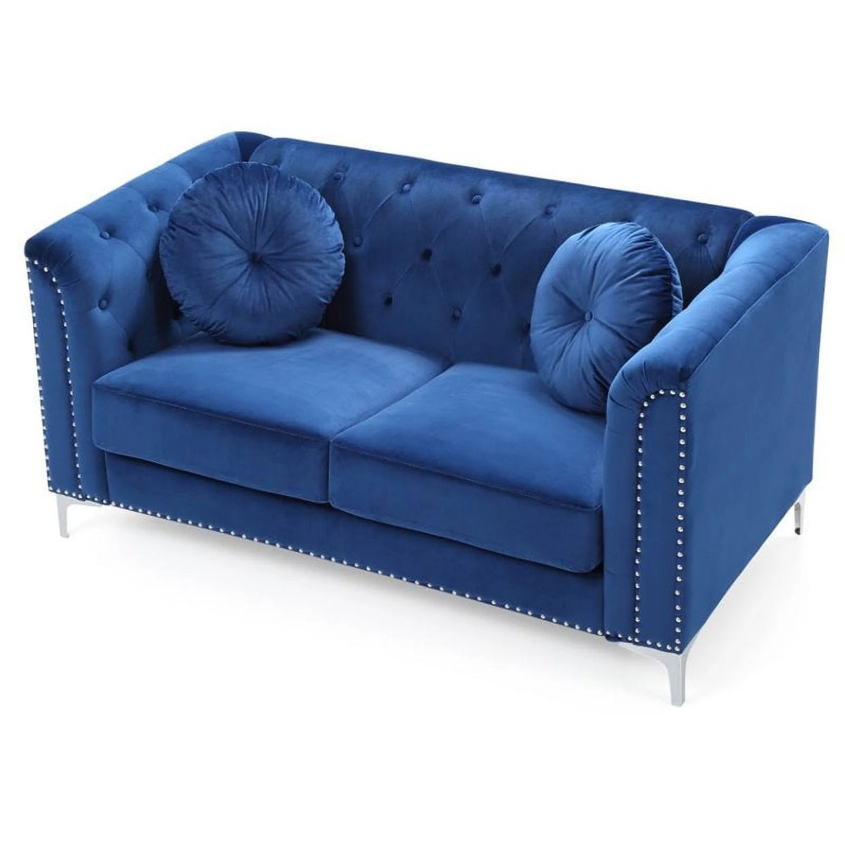 Velvet Sofa Chaise and Loveseat in Navy Blue Q70029