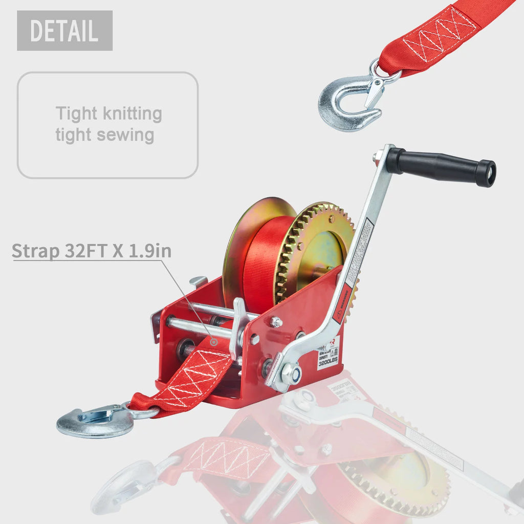 3200lbs Hand Winch with 10m Strap K2736