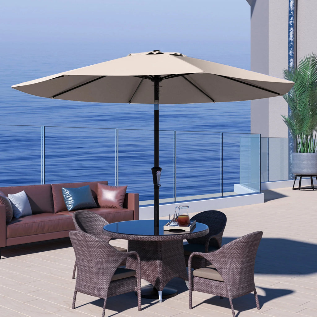 9' Outdoor Patio Umbrella with Push Button Tilt and Crank, Beige U9161