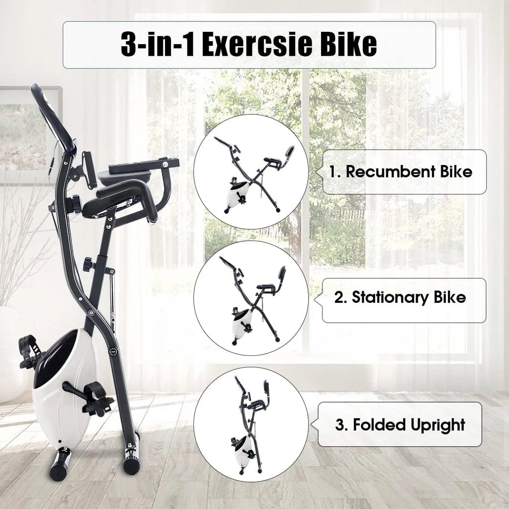 Folding 3-in-1 Recumbent Exercise Bike with Arm Resistance Bands X87597