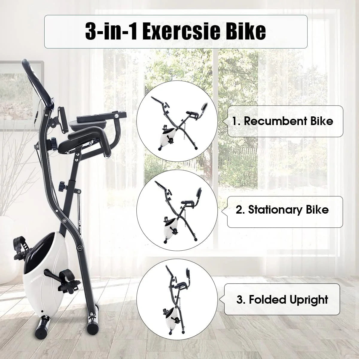 Folding 3-in-1 Recumbent Exercise Bike with Arm Resistance Bands X87597