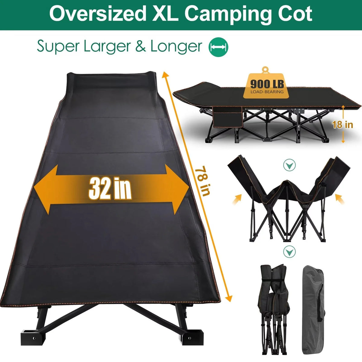 2 Pack Oversized Portable Folding Bed with Mattress and Carry Bag G51098