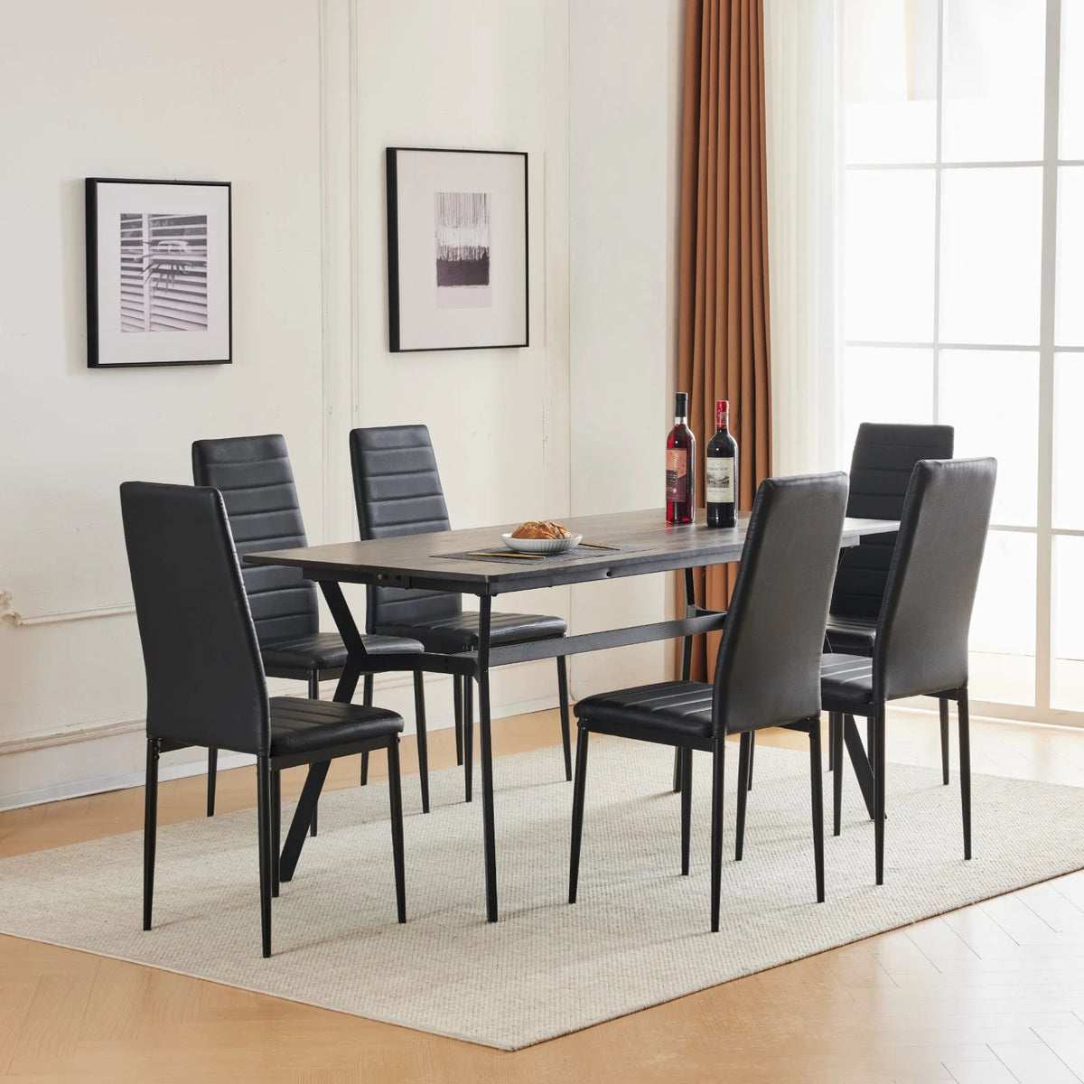 Black Faux Marble Dining Table Set for 6 I636207