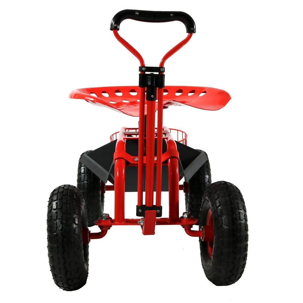 Blue Rolling Garden Cart with Extendable Steering Handle, Swivel Seat T359193
