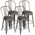 4pcs Industrial Metal Bar Stool with Solid Wood Seat E533872