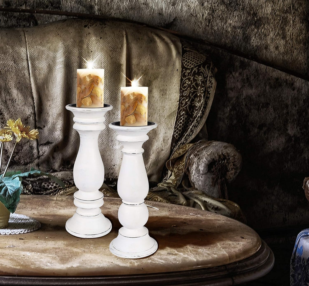 White Wooden Candle Holder Set of 2 M685