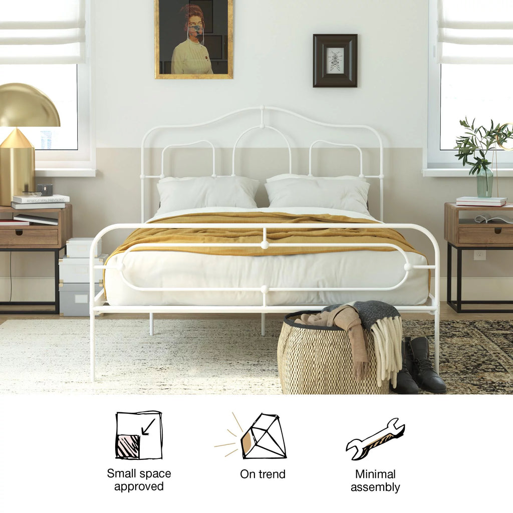 Off White Full Size Metal Bed with Headboard and Footboard R3570