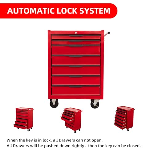 6-Drawer Rolling Metal Tool Chest with Wheels and Keyed Locking S6392