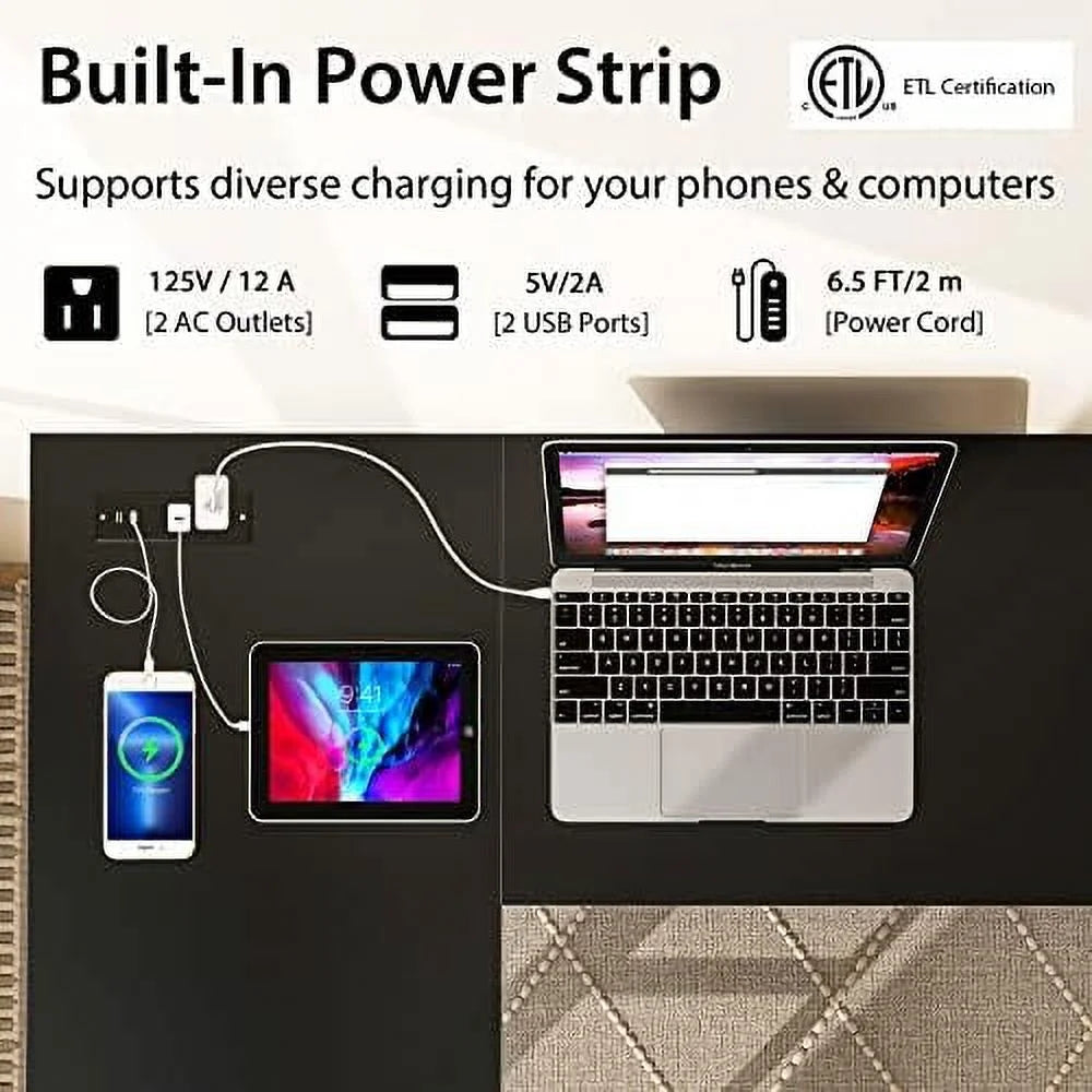 L Shaped Computer Desk with Outlets & USB Ports O4411