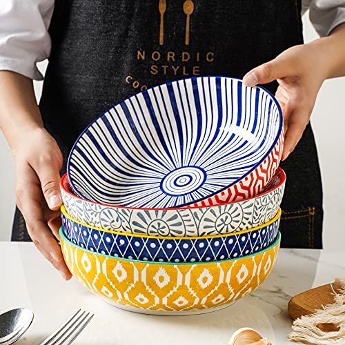 Ceramic 30 Ounce Large Pasta Bowls 8 inch Serving Bowls Set of 4, Vintage Blue X462