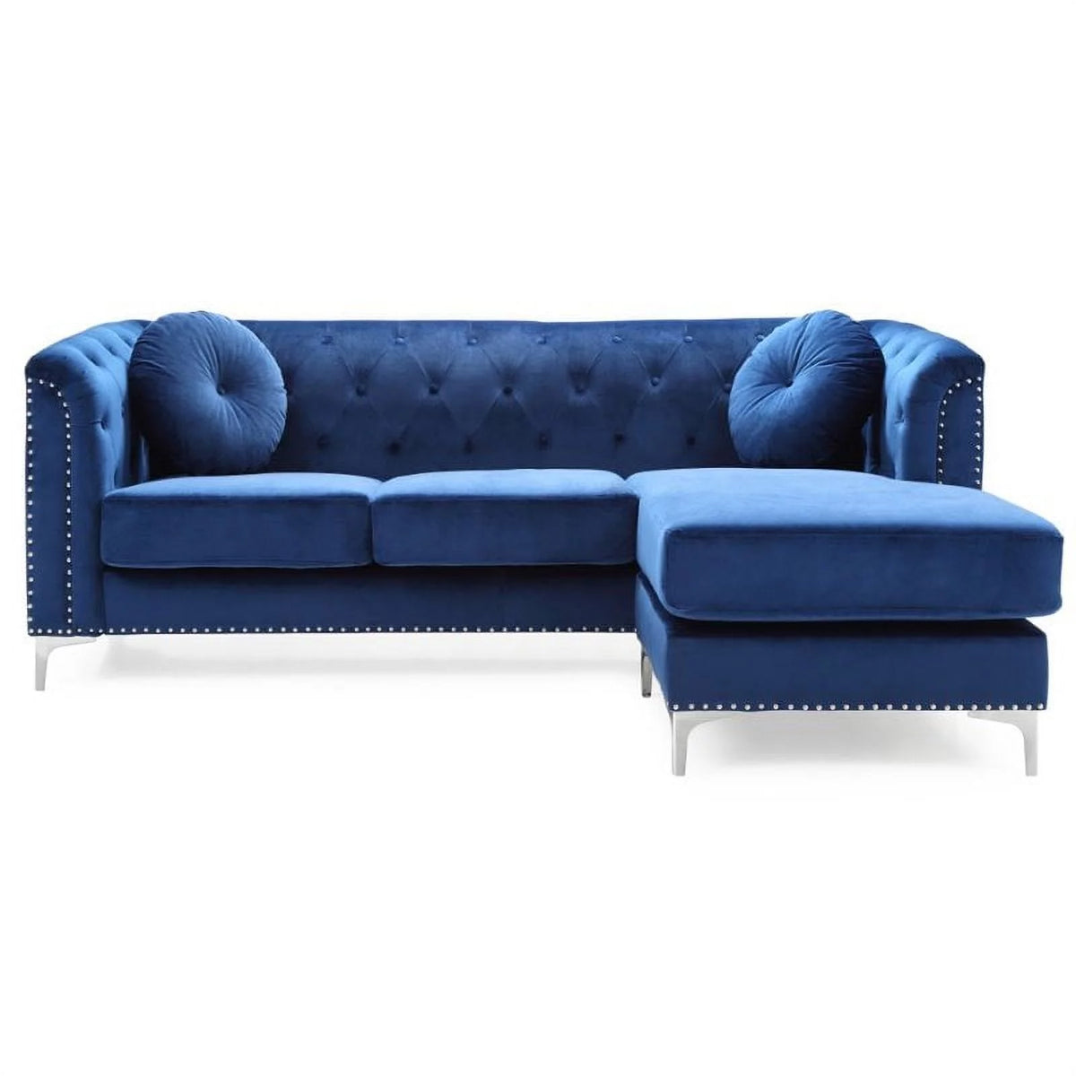 Velvet Sofa Chaise and Loveseat in Navy Blue Q70029