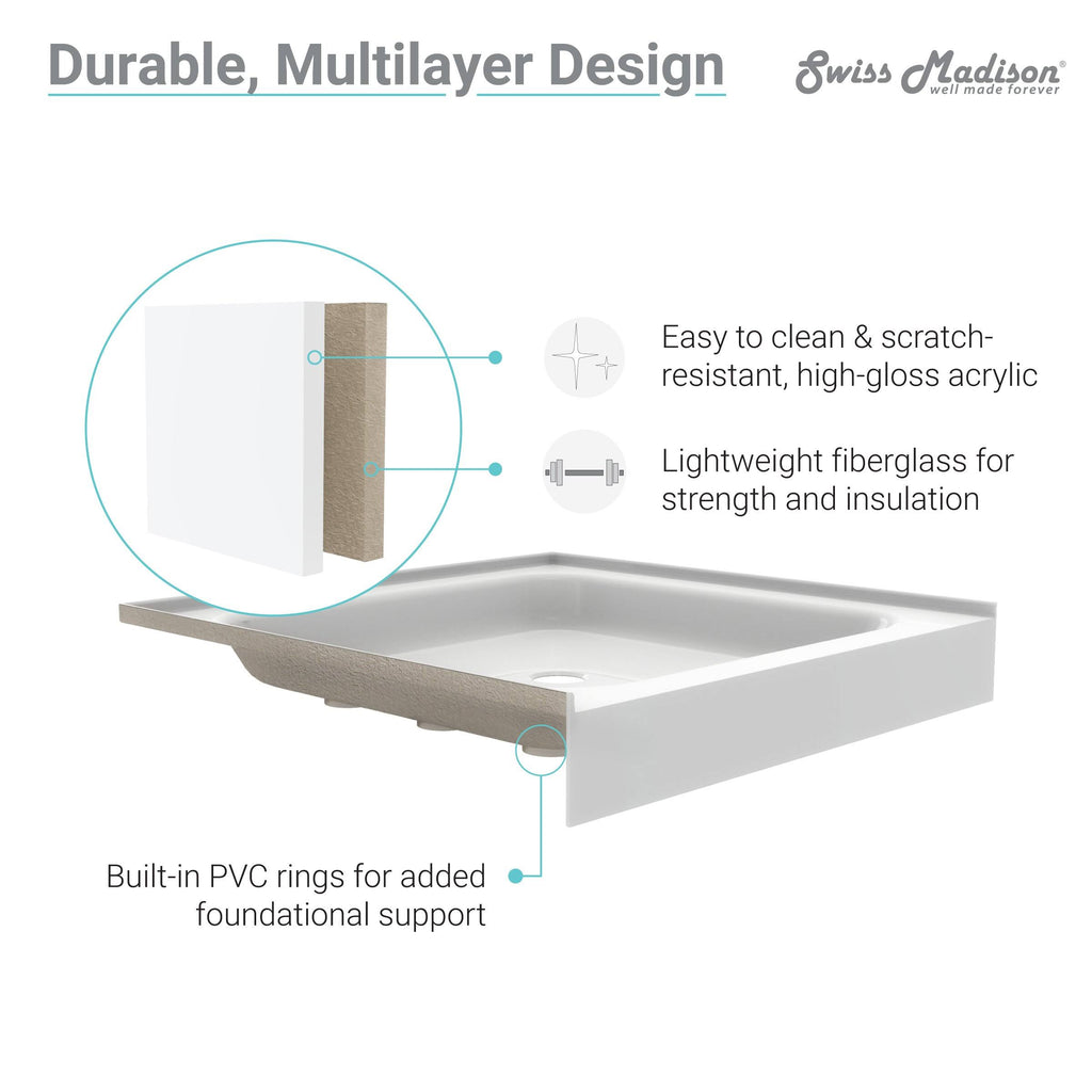 Single Threshold Shower Base Drain Location: Left B136