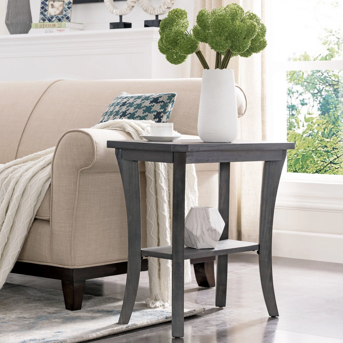 Rustic Gray Narrow Side Table with Shelf G420877