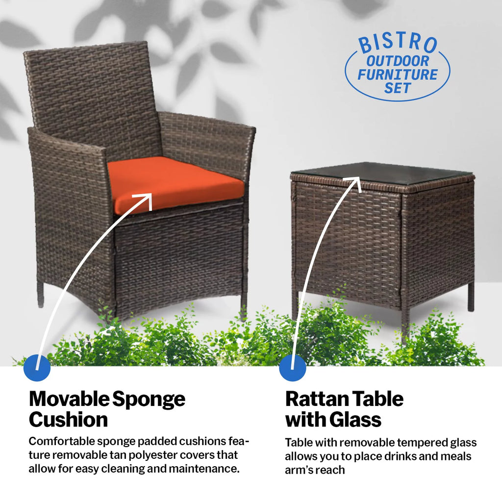 3 Piece Rattan Outdoor Furniture Set J983477