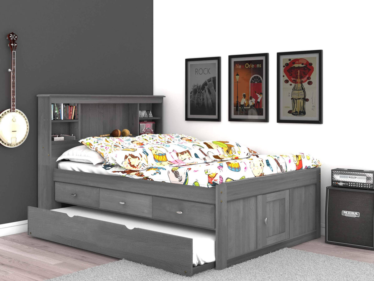 Charcoal Full Bookcase Bed with 3 Drawers and Trundle B3630