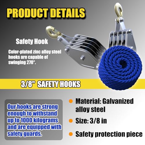 Heavy Duty 4400LBS Pulley Hoist with 65 Ft Rope D503