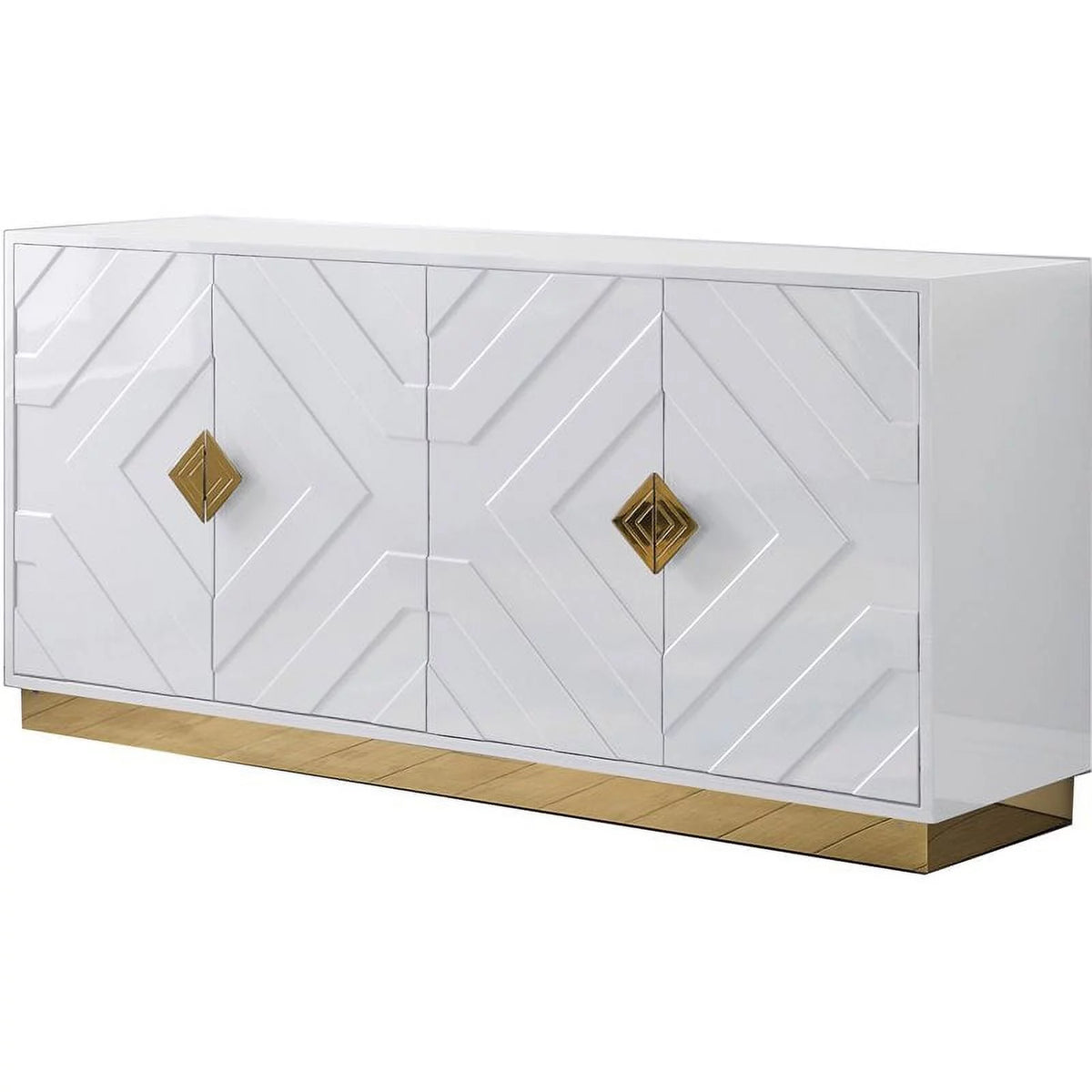 White Wood Sideboard with Gold Accents T674