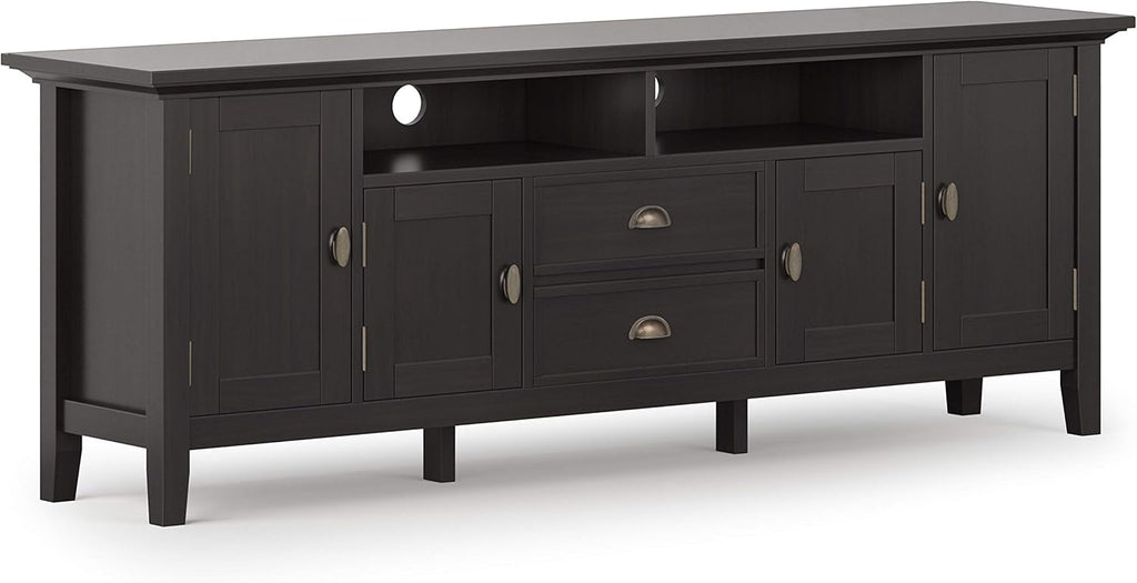 Black 72 inch Solid Wood TV Media Stand with Storage Shelves and Cabinets T315