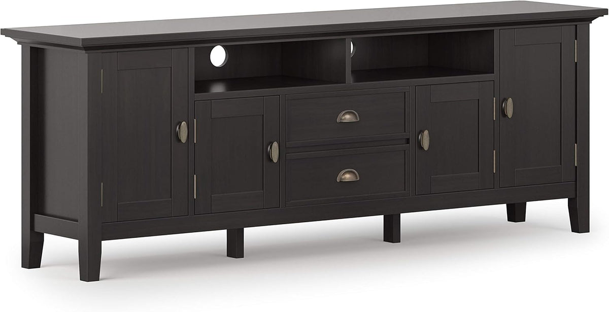 Black 72 inch Solid Wood TV Media Stand with Storage Shelves and Cabinets T315