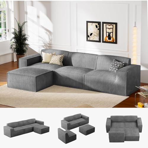 111" L-Shape Corduroy Sectional Sofa with Ottoman J913
