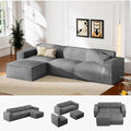 111" L-Shape Corduroy Sectional Sofa with Ottoman J913