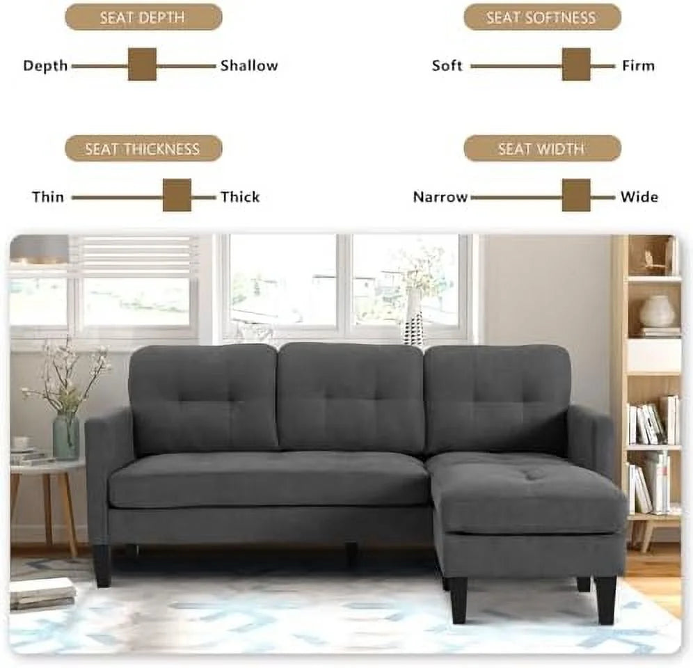 Convertible Sectional Sofa L Shaped Couch with Reversible Chaise Grey S598907