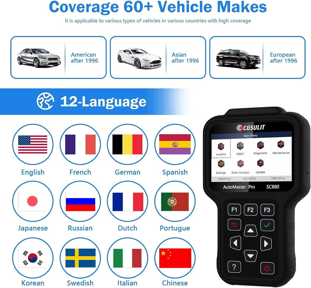OBD2 Diagnostic Scanner with EPB ABS SAS SRS Reset V348