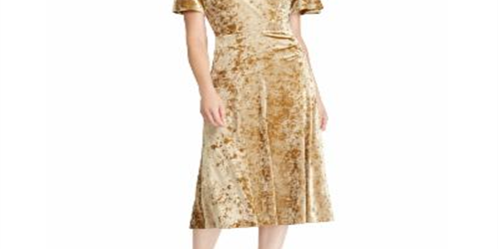Yellow Velvet Surplice Dress Size 18 U3910