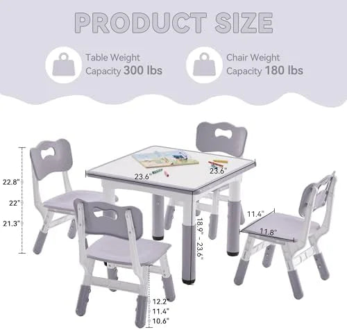 Height Adjustable Toddler Table and Chairs Set with 2 Seats D13942