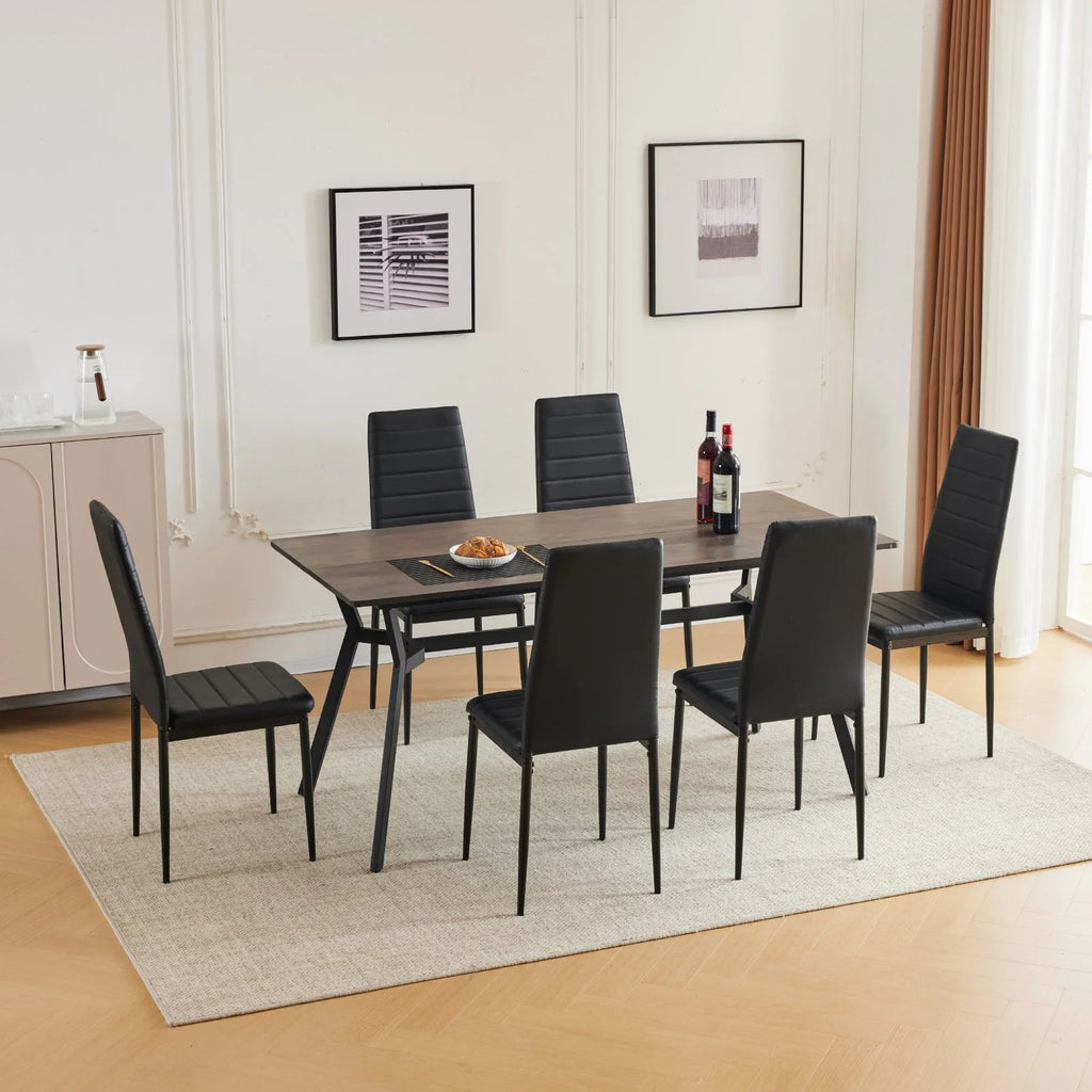 Black Faux Marble Dining Table Set for 6 I636207