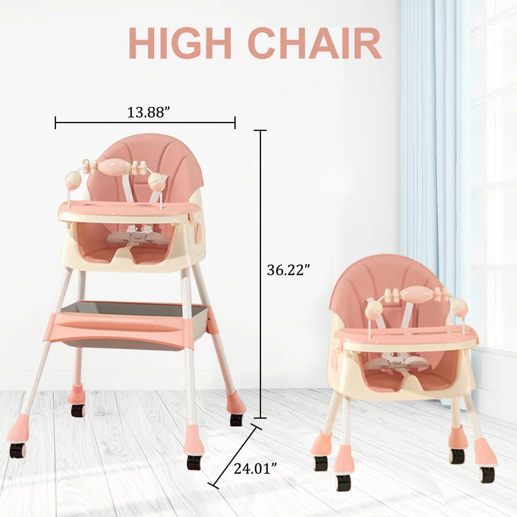 Pink 4-in-1 Baby Highchair with Five-Point Snap Button S8289