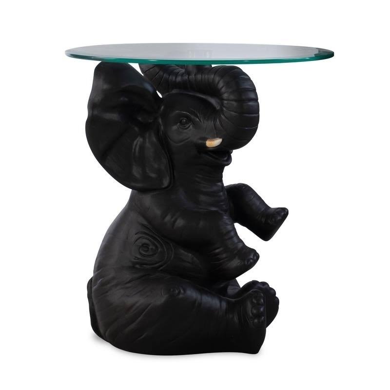 Black Resin and Glass Elephant Accent Table R752