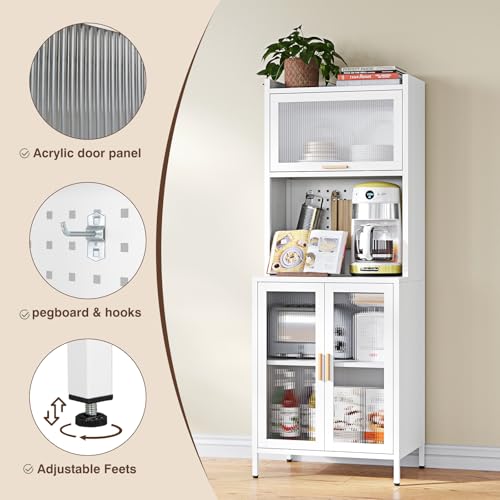 White 72.6" Tall Kitchen Pantry Cabinet with Storage L8936
