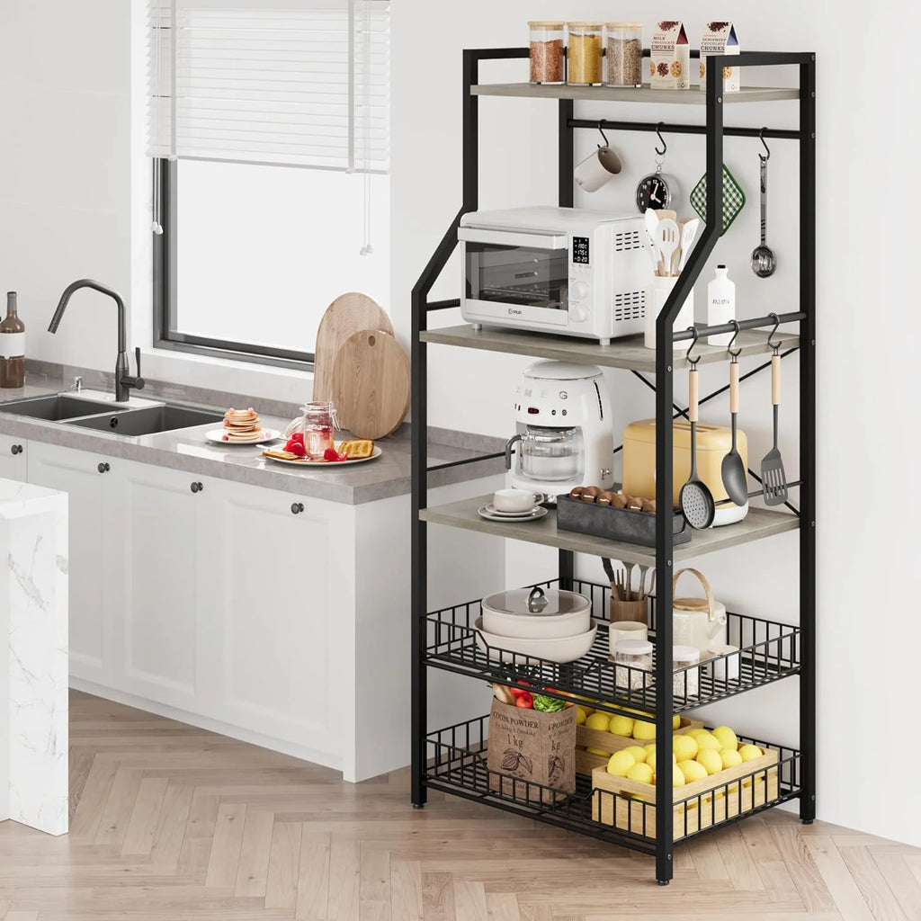Rustic Gray 5-Tier Microwave Stand with Anti-Tip Kit B750