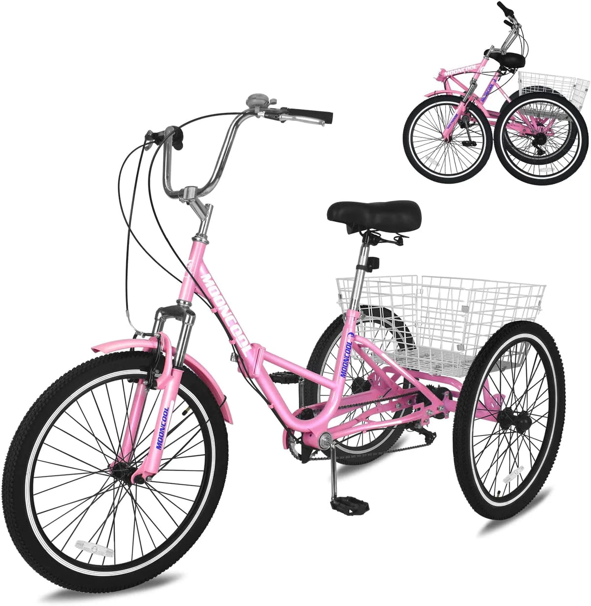 Folding 7 Speed Adult Tricycle with Large Basket V6693