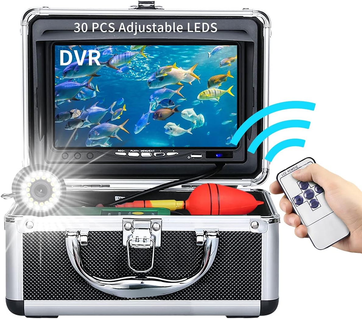 Portable Underwater Fishing Camera with 30 LEDs and 7inch 1080P IPS Monitor with DVR 16GB SD Card (30M) H574888