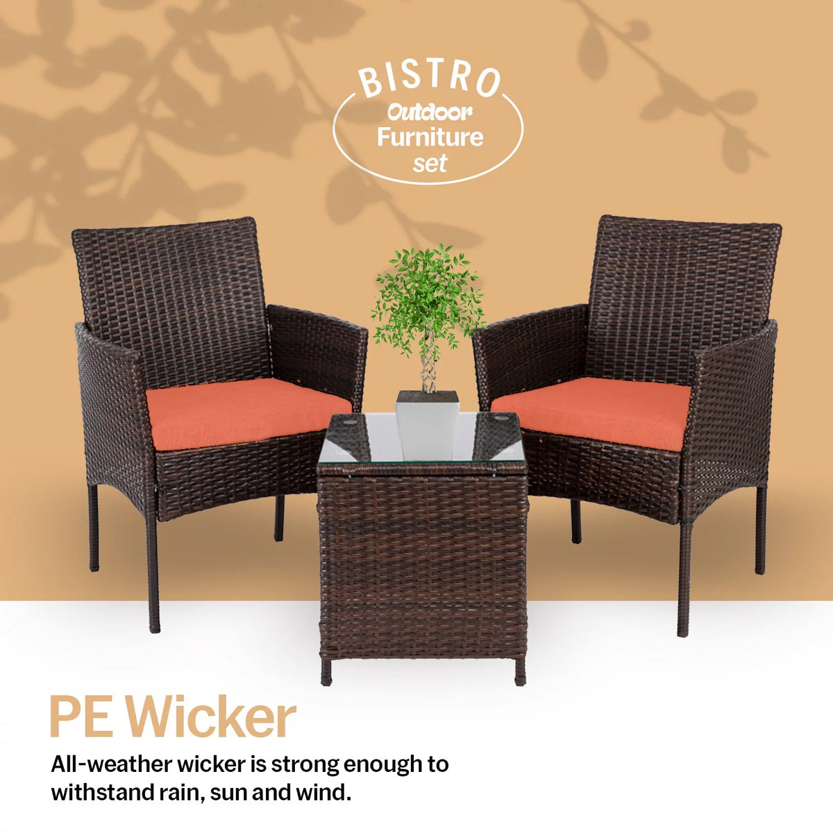 3 Piece Rattan Outdoor Furniture Set J983477