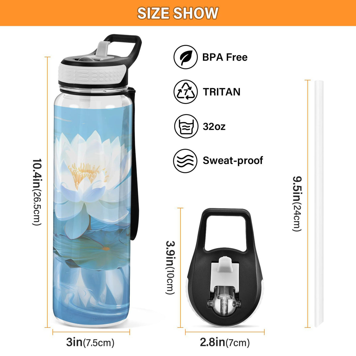 32oz Tritan Clear Water Bottle with Straw O9326