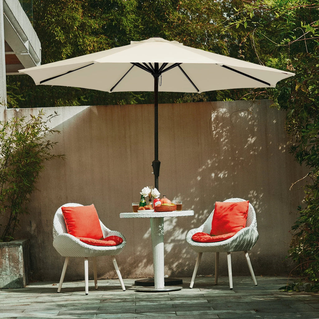 9' Outdoor Patio Umbrella with Push Button Tilt and Crank, Beige U9161